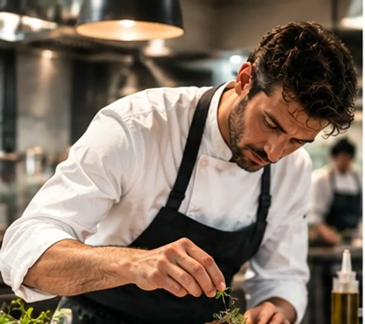 Chef trabajando en cocina profesional